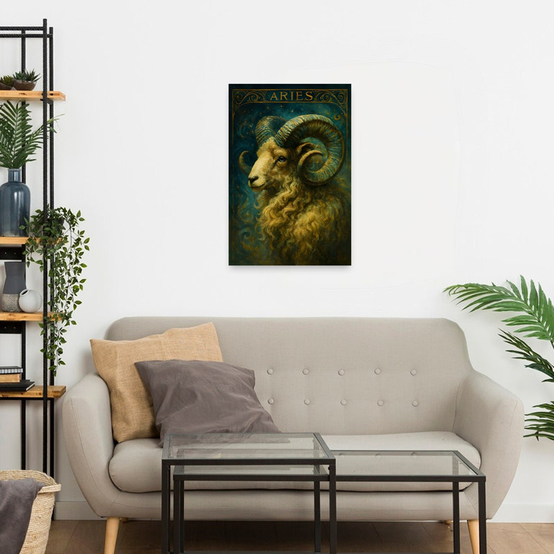 Celestial Aries Ram Mystical Contemporary Animal Portrait Wall Art Print 1 Piece Wrapped Canvas Wall Art
