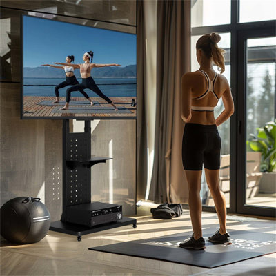 Heavy Duty Universal Floor Tv Stand Mobile Tv Cart With Shelf For 32"-65'' Led Lcd Tv Vertical/ Horizontal Display