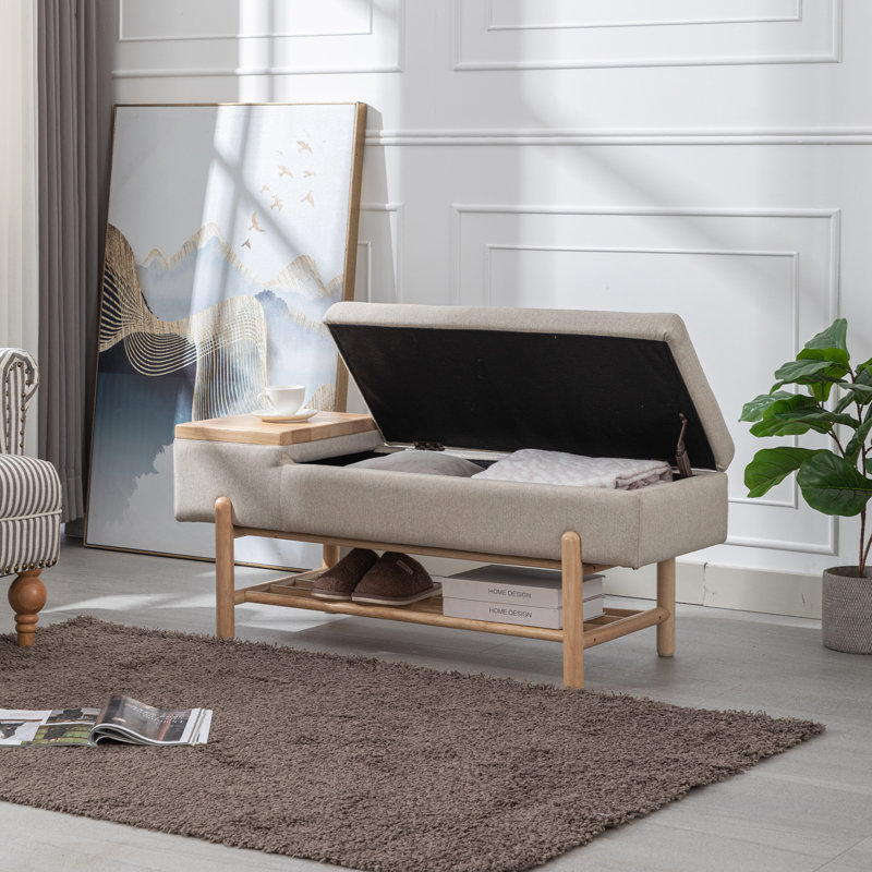 Mehrie Fabric Upholstered Storage Bench, Beige