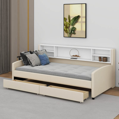 Lit plateforme simple tapissier avec tiroirs