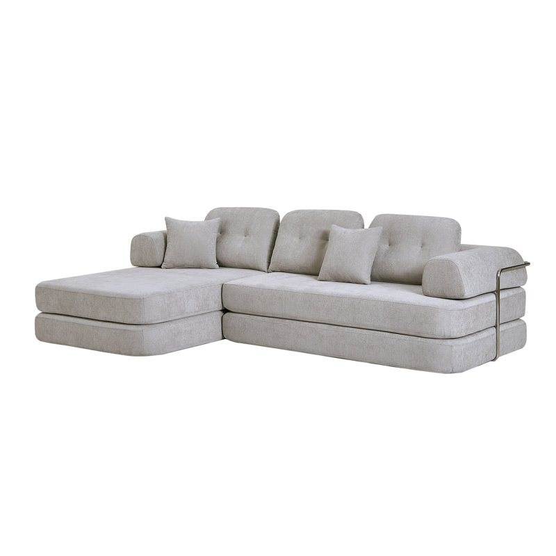 104" Boneless Sofa,Sectional Compressed Couch With Chaise, Deep Seat Modular Sectional Sofa Chenille Memory Foam Sofa Boneless Couches For Living Room Bedroom, No Assembly Required