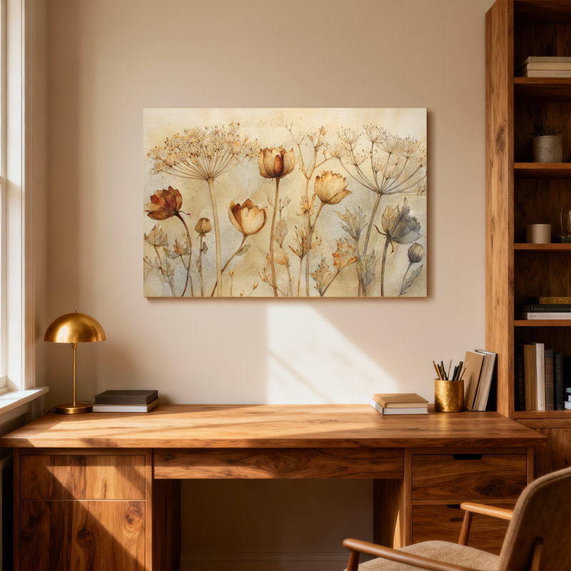 Plantes et fleurs, fleurs séchées et tiges délicates, H 28 po x l 40 po