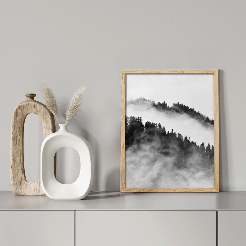 «Misty Forest noir et blanc chaîne de montagnes» sur papier, Naturel, H 10 po x l 8 po