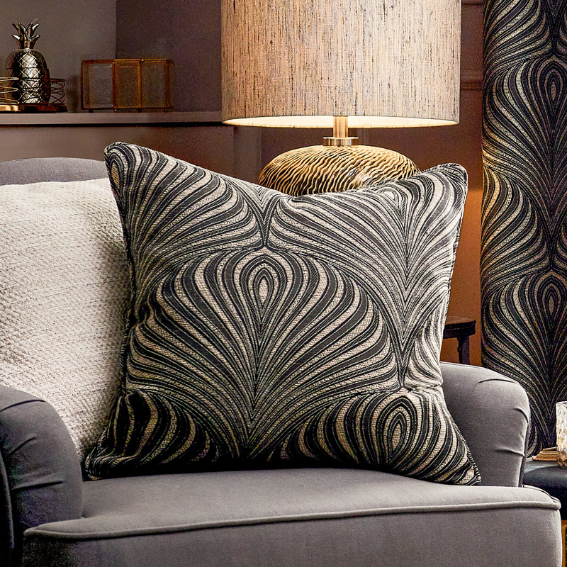 New Gatsby Geometric Jacquard Feather Filled Cushion, Black