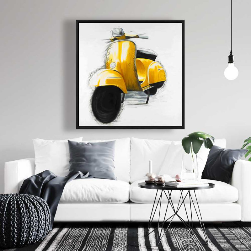 Toile jaune jaune avec scooter | Motocyclette, décoration de chambre à coucher
