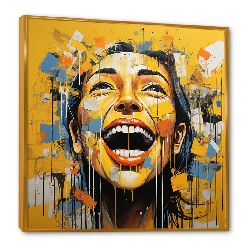 Décoration murale Popart Sunshine Yellow Laughs - Portrait_105858, H 16 po x l 16 po x P 1 po, Cadre flottant doré