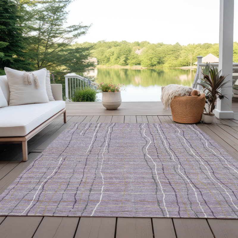 Lavender Stripe Synthetic Flat Woven Washable Rug 2'6" x 3'10"