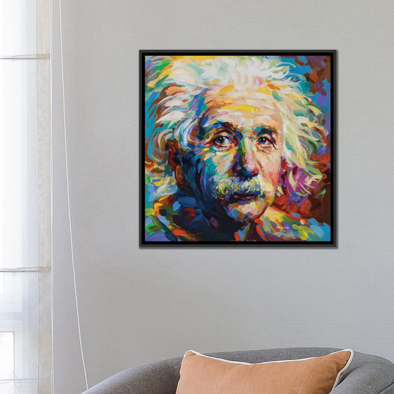 « Einstein » par Leon Devenice, reproduction d’art, H 26 po x l 26 po x P 1,5 po, Toile avec cadre noir, Pas de tapis