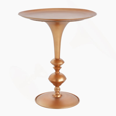 Petite petite table de bout ronde dorée, hauteur 29,3 po, décor métallique rétro