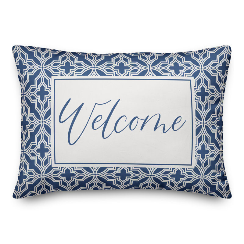  Housse de coussin rectangulaire et insert Welcome, Bleu