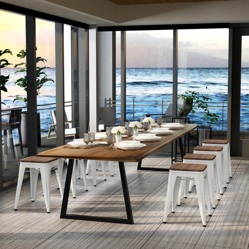 Tabouret court en bois massif 18 po Avikrit, Crème / Blanc