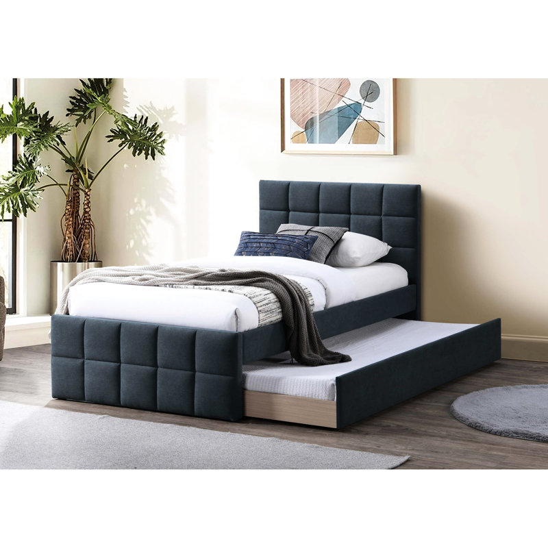Tête de lit gigogne pleine grandeur incontournable de style contemporain avec tête de lit tapissier en lin gris anthracite et lit gigogne avec lit gigogne