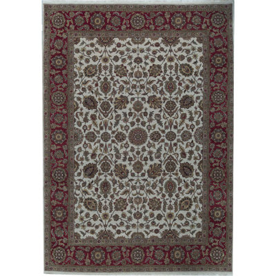 Tapis ivoire et rouge noué à la main de haute qualité