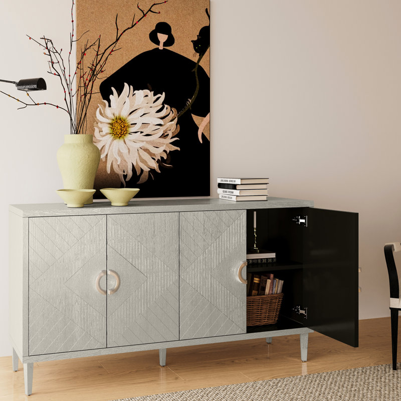 Élégante armoire à 4 portes pour le rangement et finition contemporaine en pin et champagne