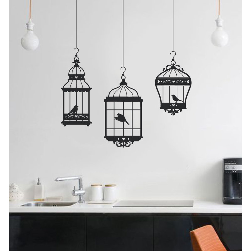 Adhésif décoratif jolies cages à oiseaux, H 48 po x l 37 po x P 0,01 po, Noir