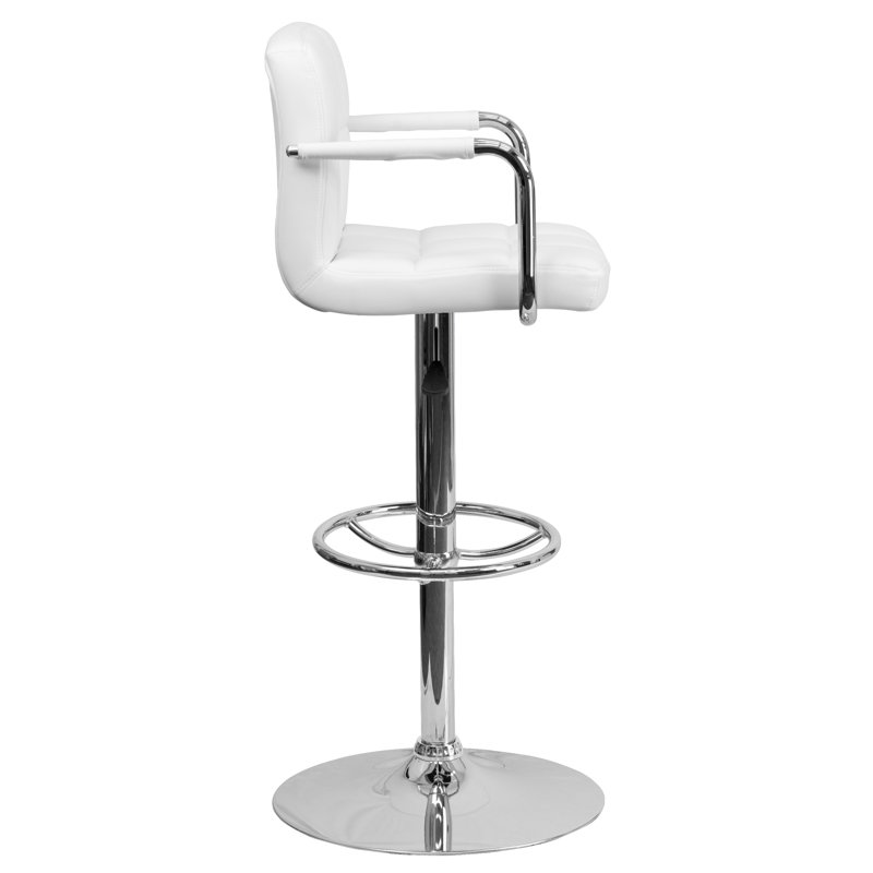 Sleek White Adjustable Swivel Bar Stool with Chrome Footrest
