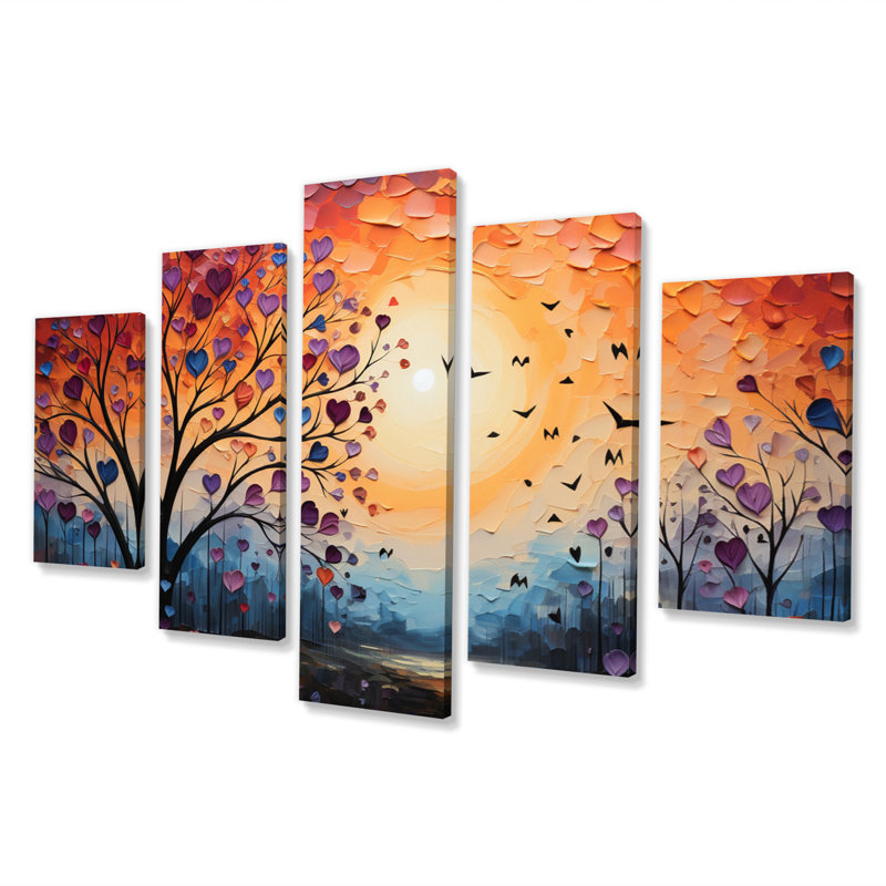 Paysage romantique, fondant des coeurs V - impression d'art mural paysage romantique - 5 panneaux