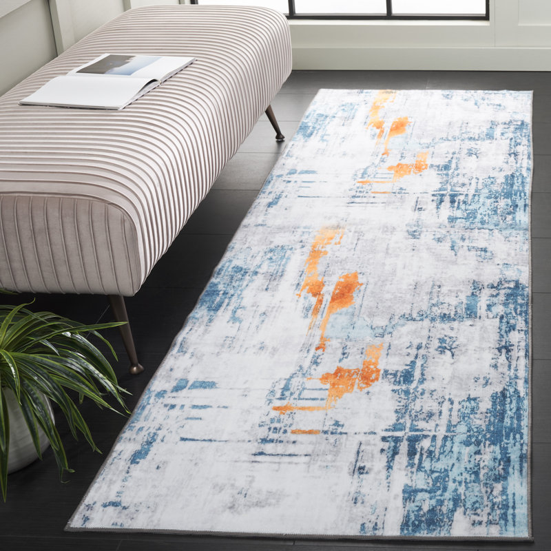 Tapis gris / bleu Josalina Monica 812, Tapis de couloir 2 pi 6 po x 8 pi