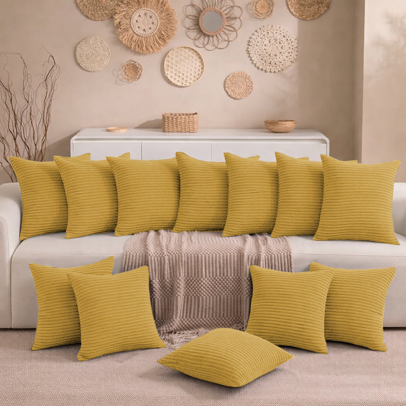 Aspire Homeware Striped Square Velvet Cushion Cover, Pack of 12, Ochre