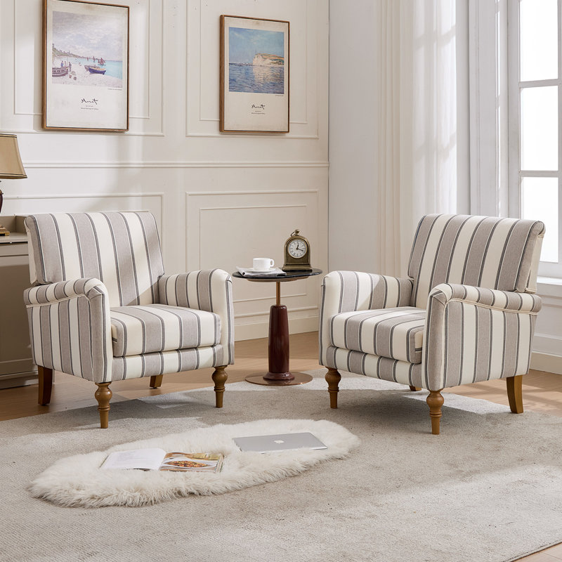 Fauteuil rembourré en polyester 28,3 po avec pieds en bois massif, Marron clair