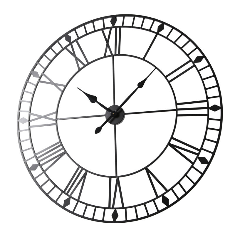 Elienor Iron Wall Clock, Black, 100cm H x 100cm W x 5cm D