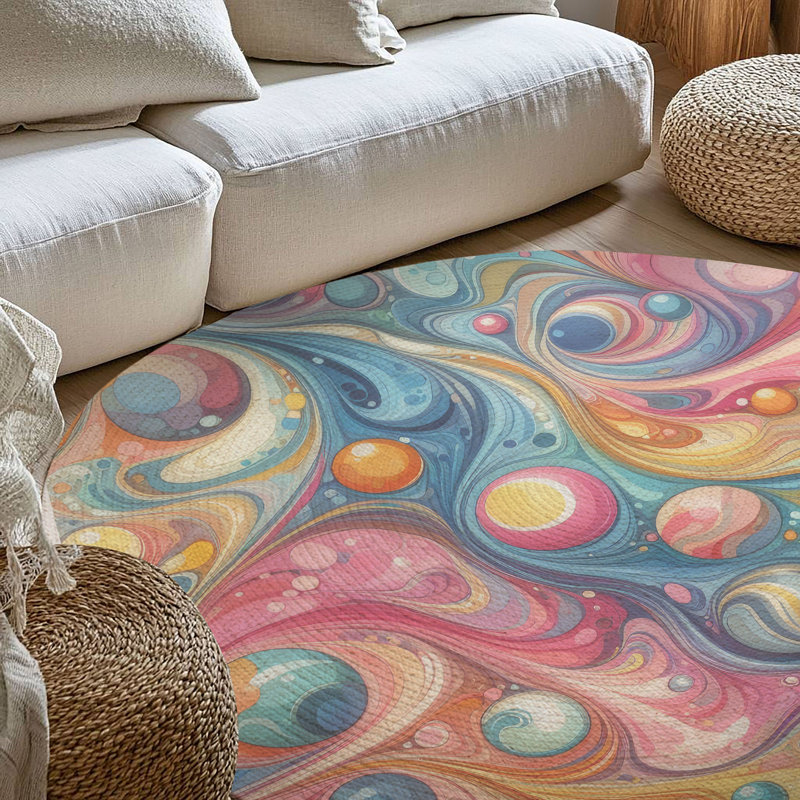 Tapis tressé Dreamy Brush Vibes, Rond 5 pi