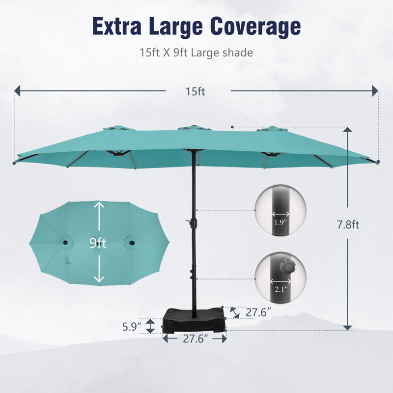 Ayram 457.2cm X 274.3cm Rectangular Market Parasol, Turquoise