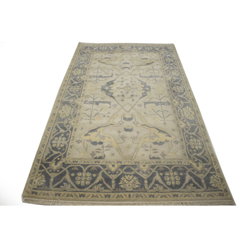 Tapis oriental en laine beige / bleu estompé 4 pi 11 po x 8 pi 4 po Oriental Machine