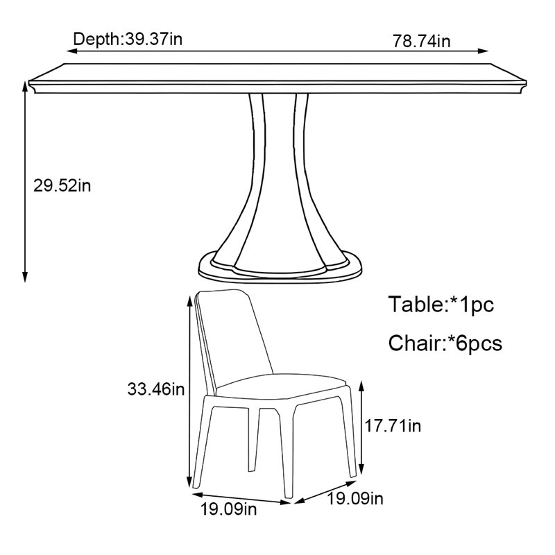 Simple rectangular dining table set, 29.52"H x 78.74"L x 39.37"W