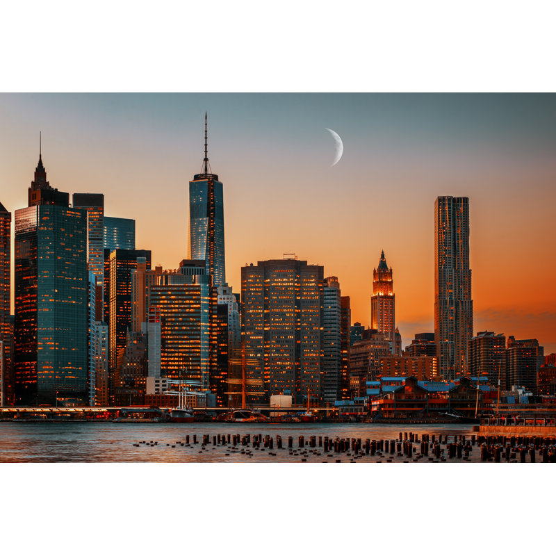 Moon Over Manhattan by Palinchakjr - Wrapped Canvas Print, 30cm H x 46cm W