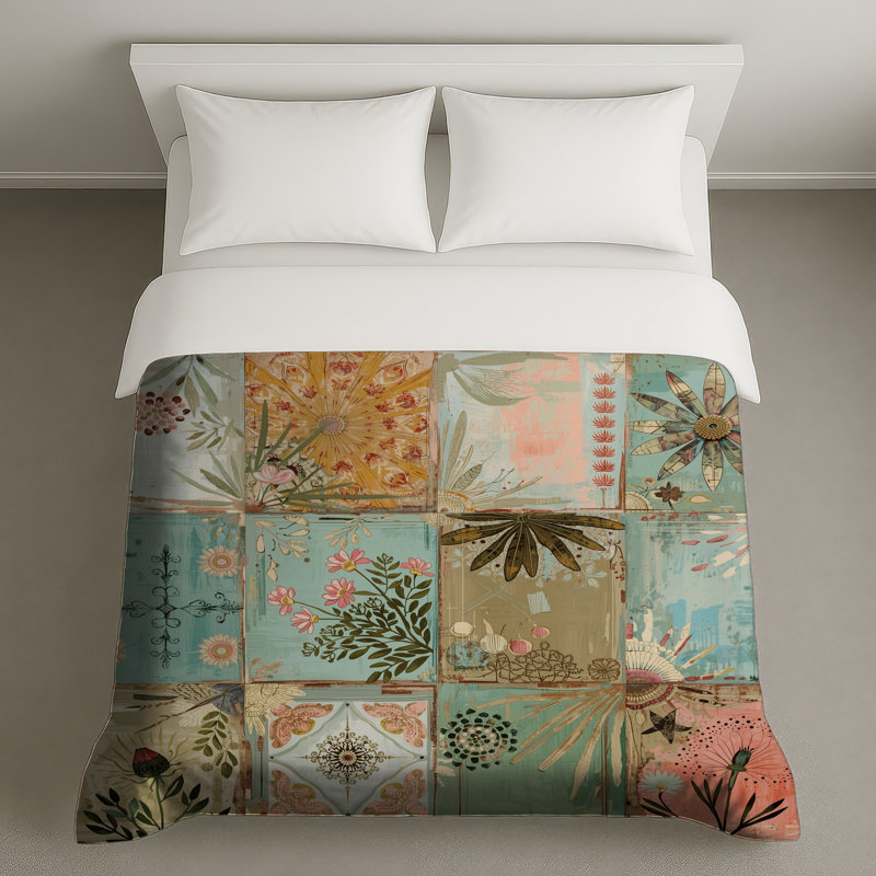 Floral Patchwork Tiles Duvet Covers, Queen