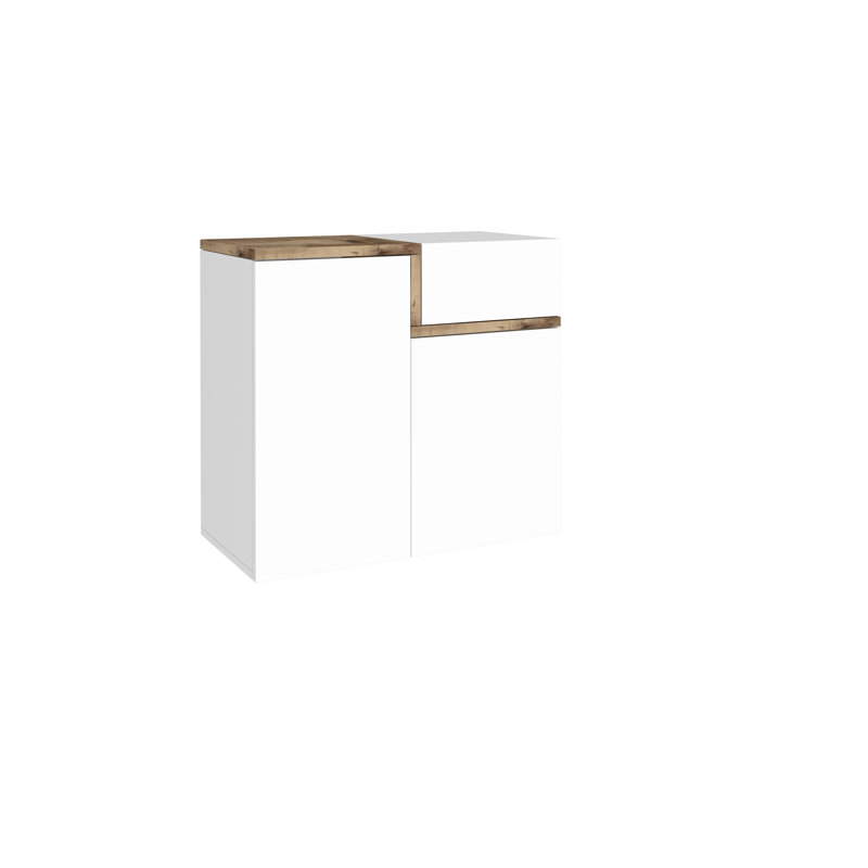 Haines 16 Pair Shoe Storage Cabinet, Glossy White/Maple Pereira