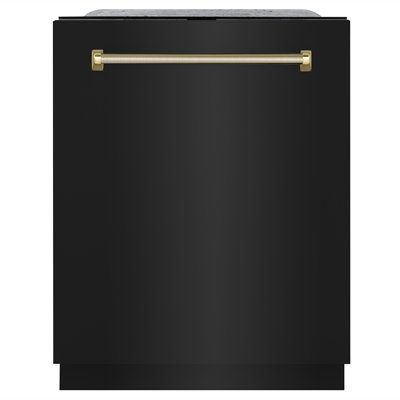 ZLINE Autograph 24 in. Monument Dishwasher in Black Steel with Champagne Bronze Helix Handle, 45dBa