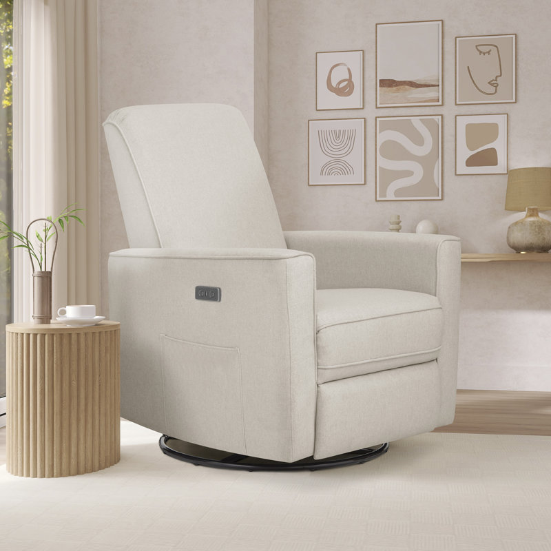 Greenguard Gold Certified Upholstered Swivel Reclining Glider, Light Sand