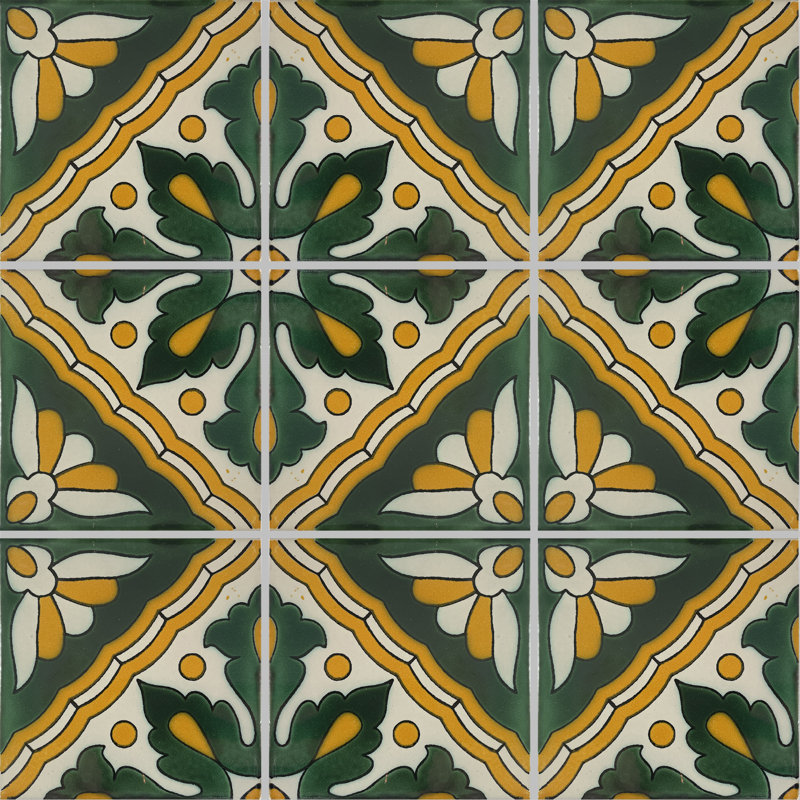 4.2" x 4.2" 9pcs TalaMex Azalea Mexican Clay Tile Handmade Talavera Backsplash Mosaic