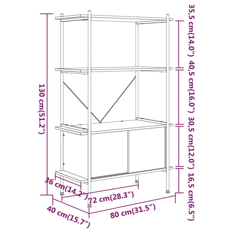 Ellaruth 130cm H x 80cm W Steel Geometric Bookcase, Brown