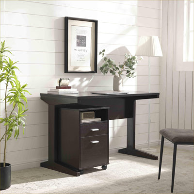 Desks: Home Office Desk with Modesty Panel &amp; Detached File Cabinet | 47.25”W | Espresso | Particle Board+MDF