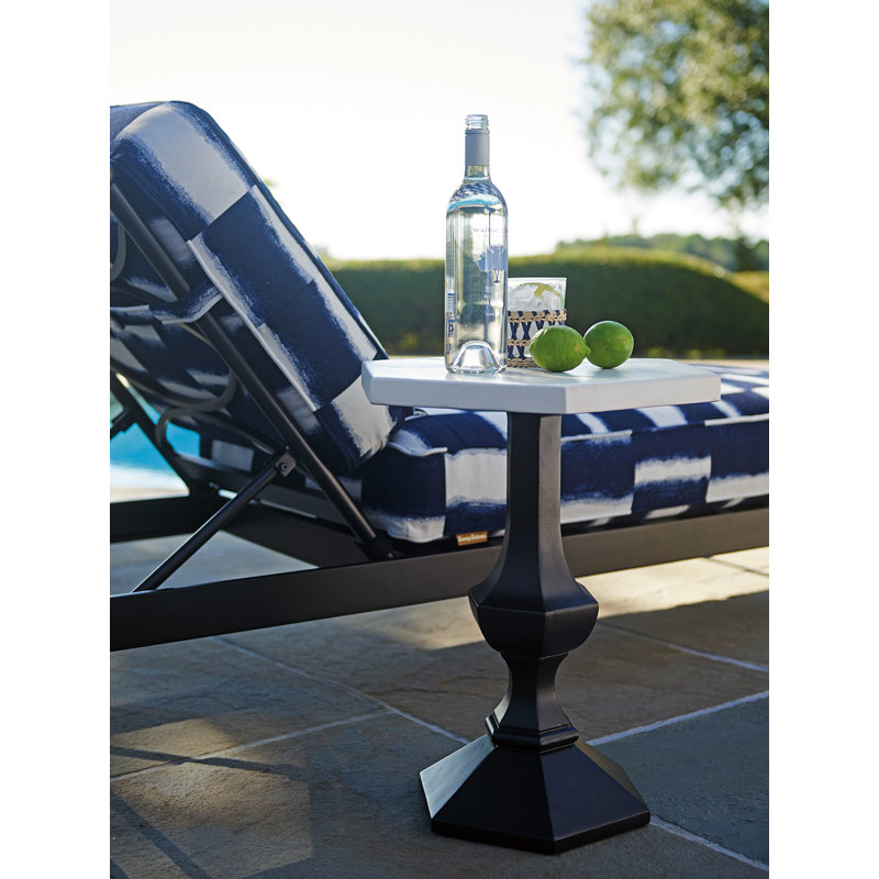 Transitional Black Hexagonal Accent Table with Limestone Top