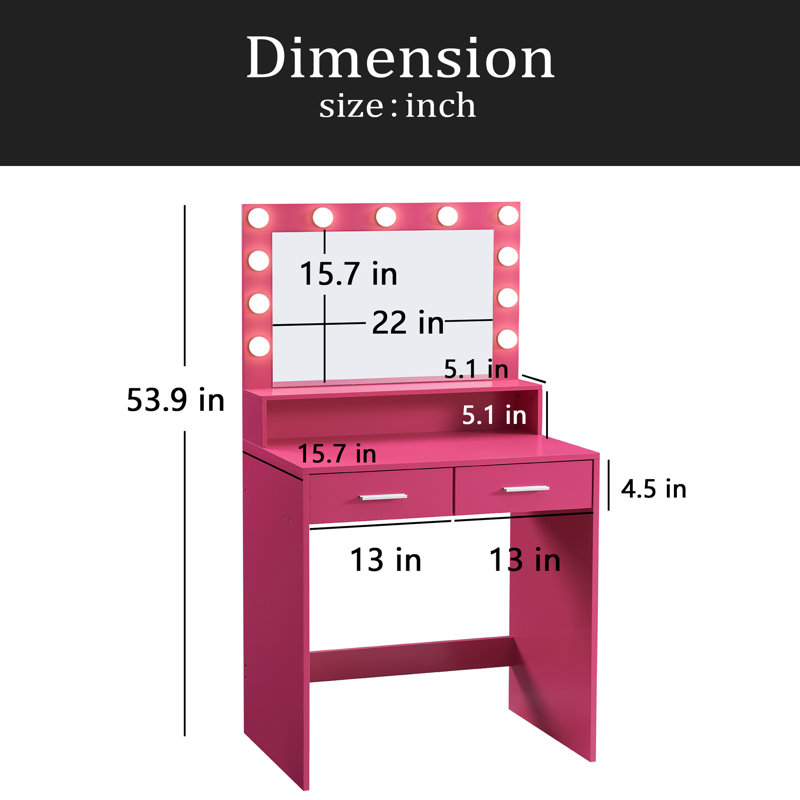 Vanity Desk With Mirror And Lights, Dressing Table With Large Drawer, 2 Level Storage Dresser & 3 Lighting Modes Adjustable Brightness, Suitable For Bedroom