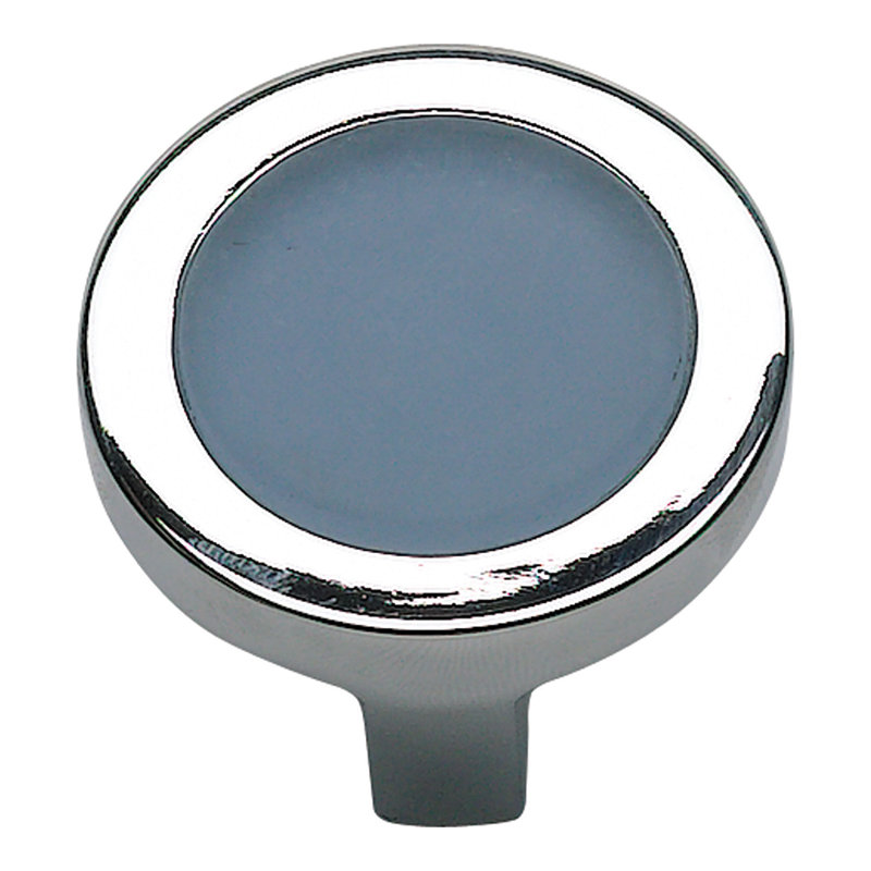 Spa 1-1/4" Diameter Round Knob, Polished Chrome, Blue