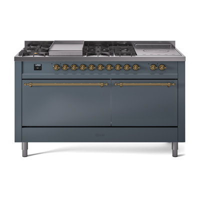 ILVE Nostalgie II 60 in Dual Fuel Range, 7 Burner, Griddle, Frenchtop