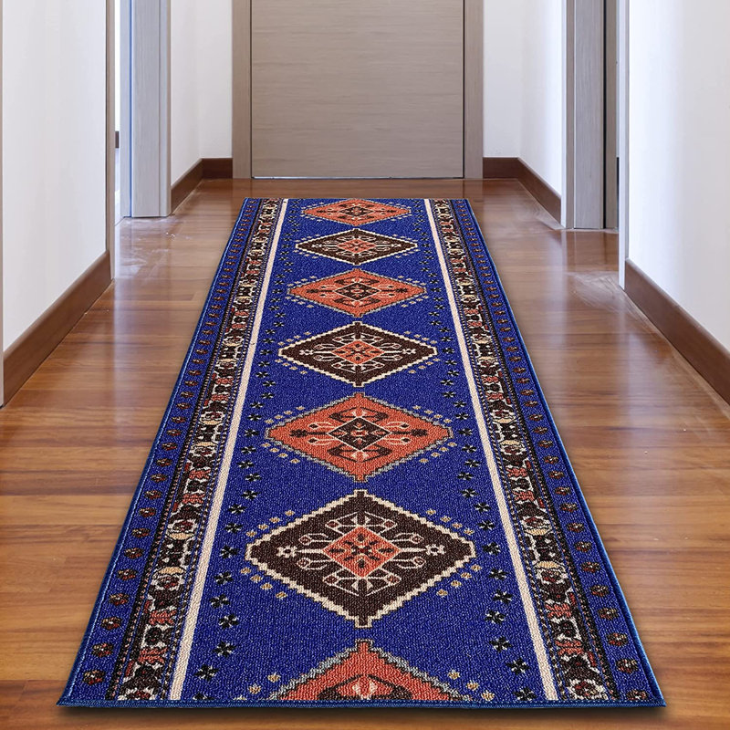 Custom Size Runner Rug 26 Inch Wide Choose Your Length Southwestern Kilim Design Blue Color, Runner 2'2'' x 13'