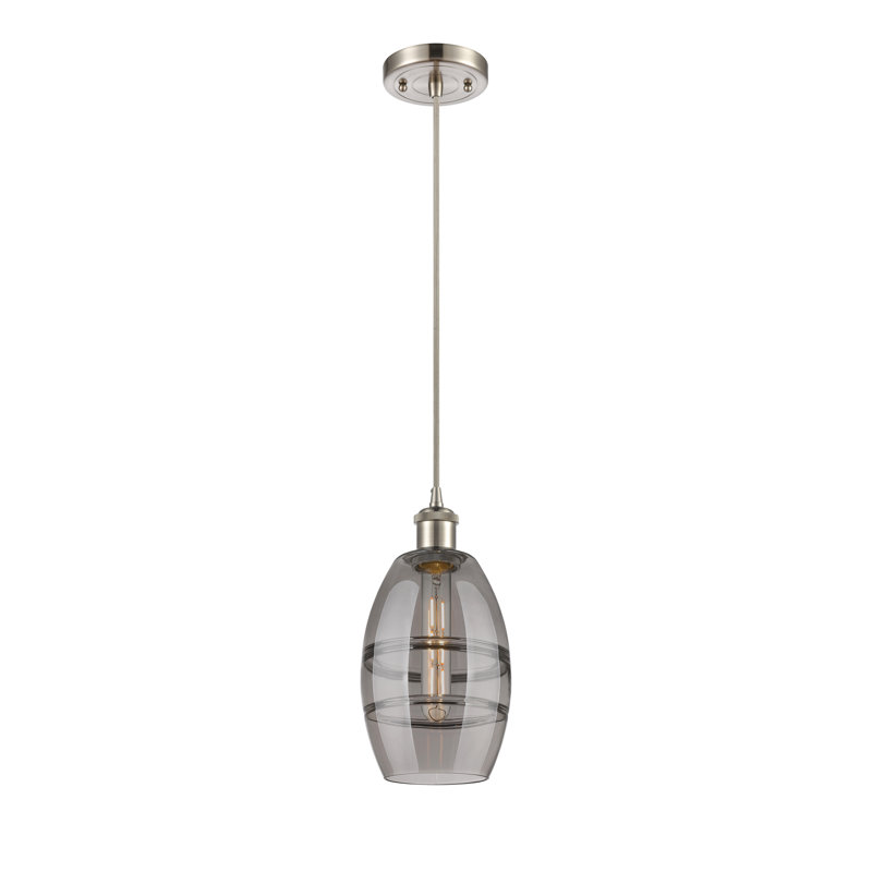 Luminaire suspendu 1 lumière Absalat, H 8,13 po x l 5,88 po x P 5,88 po, Gris fumée clair, Nickel satiné brossé