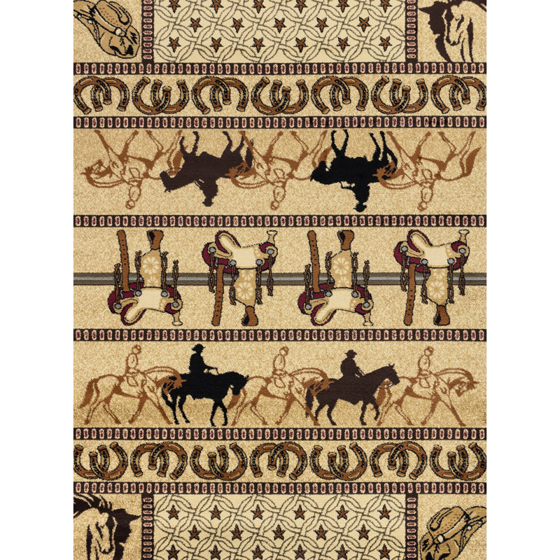 Tapis beige, 7 pi 10 po X 3 po, en polypropylène avec un doux velours beige