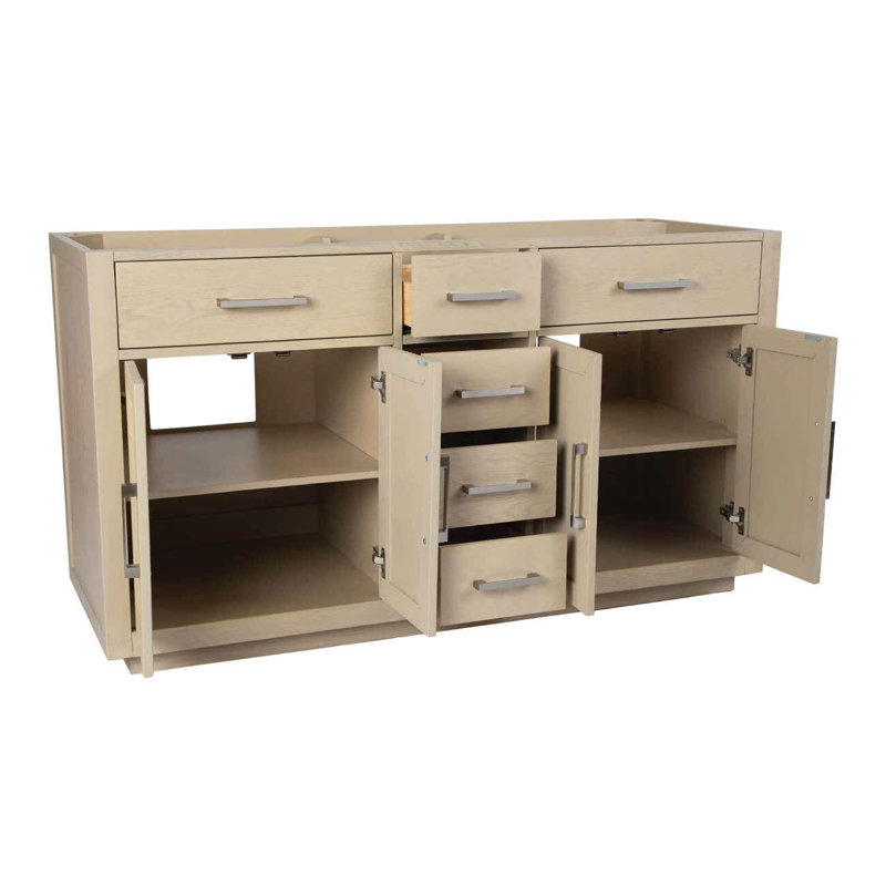 Nahlani 60'' Double Bathroom Vanity with Quartz Top, Light Oak