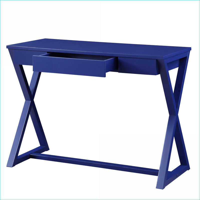 Bureaux, bureau moderne Twilight Blue avec base en X et amp; Tiroir de rangement | Bleu | Bois synthétique