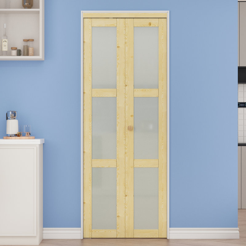 Porte pliante en verre pin 3 bruts non fini avec ensemble de quincaillerie (garde-manger, placard)