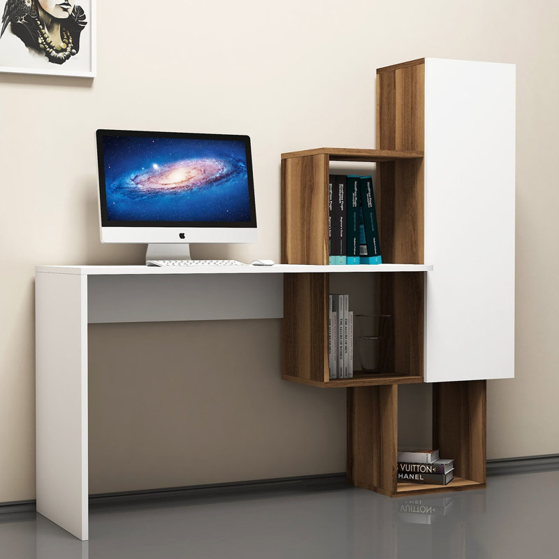 Loucks Computer Desk, White/Walnut