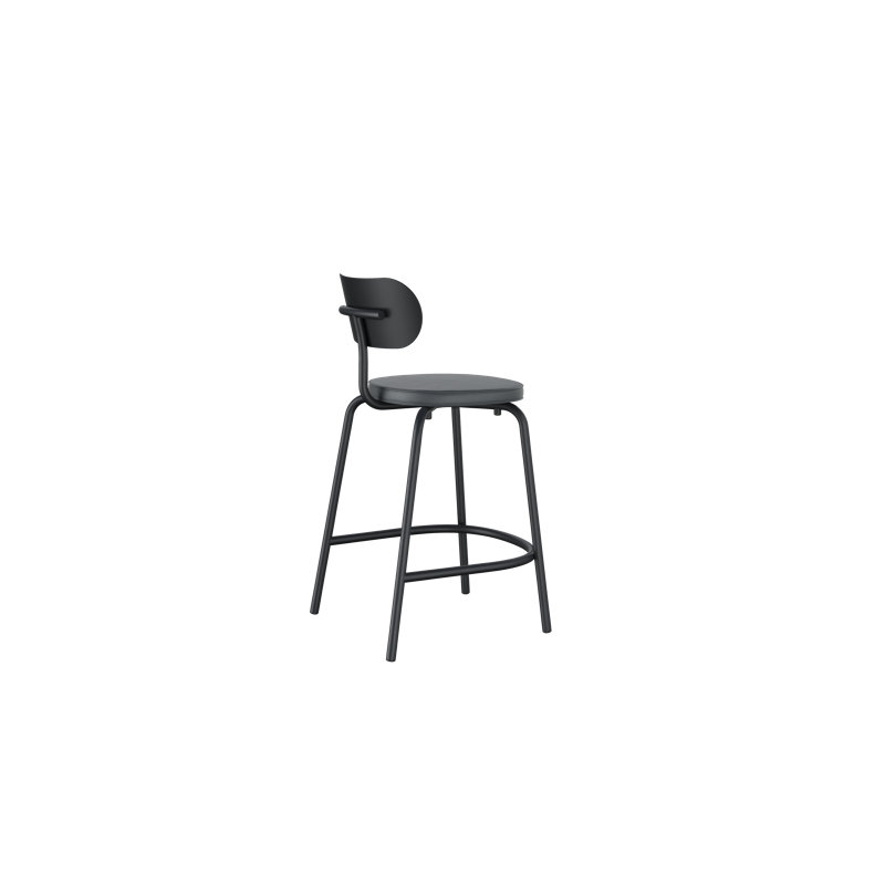 Tabouret de comptoir Khylia - noir graphite avec cuir écologique graphite, Siège gris / base noire