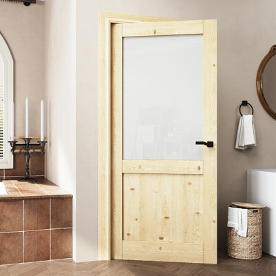 Pine Wood Solid Wood Frosted Glass Core Panel Door